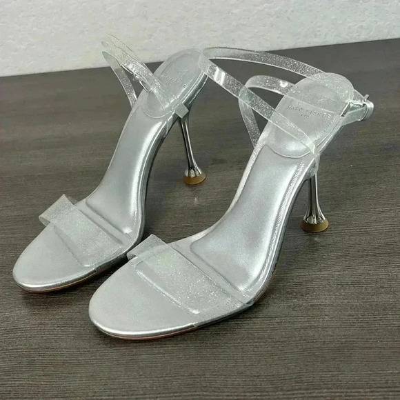 Marc Fisher Calitsy Sandal Strappy Heeled Metallic Silver Women’s Size 6.5 - Picture 1 of 7
